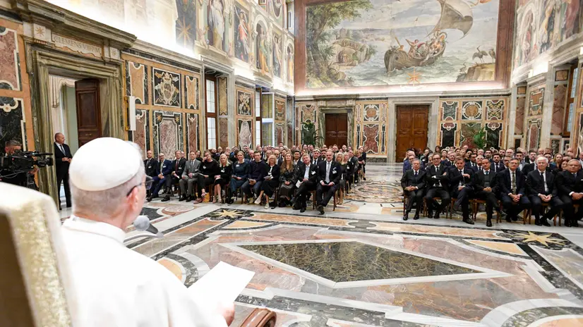 Papa Leone XIV durante l'udienza a Minds, l'associazione delle principali agenzie di stampa nel mondo tra le quali l'Ansa - Ansa © www.giornaledibrescia.it