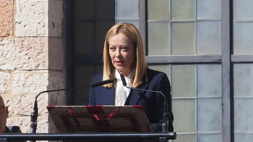 La presidente del consiglio, Giorgia Meloni, durante la festa di San Francesco, Patrono d'Italia, Assisi, 04 ottobre 2025. ANSA/Riccardo Gasperini