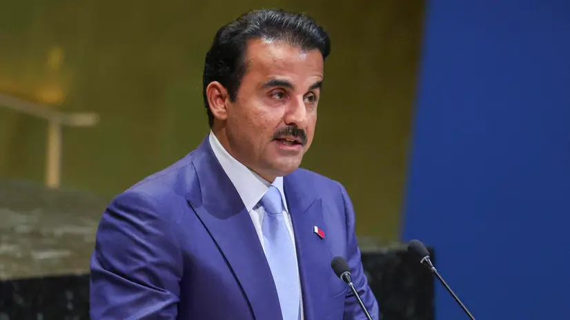epa12400263 Emir of Qatar, Tamim bin Hamad Al Thani speaks during the General Debate of the 80th session of the United Nations General Assembly (UNGA) at the United Nations headquarters in New York, New York, USA, 23 September 2025. EPA/SARAH YENESEL