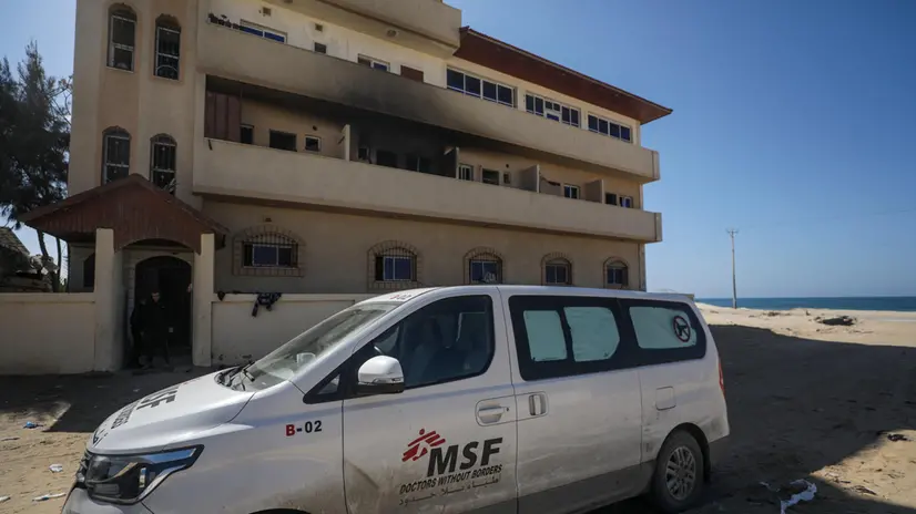 epa11170289 The damaged MSF (Doctors Without Borders) building in the west of Khan Younis, southern Gaza Strip, 21 February 2024. More than 29,000 Palestinians and at least 1,300 Israelis have been killed, according to the Palestinian Health Ministry and the Israel Defense Forces (IDF), since Hamas militants launched an attack against Israel from the Gaza Strip on 07 October, and the Israeli operations in Gaza and the West Bank which followed it. Since 07 October, up to 1.9 million people, or more than 85 percent of the population, have been displaced throughout the Gaza Strip, some more than once, according to the United Nations Relief and Works Agency for Palestine Refugees in the Near East (UNRWA), which added that most civilians in Gaza are in 'desperate need of humanitarian assistance and protection. EPA/MOHAMMED SABER