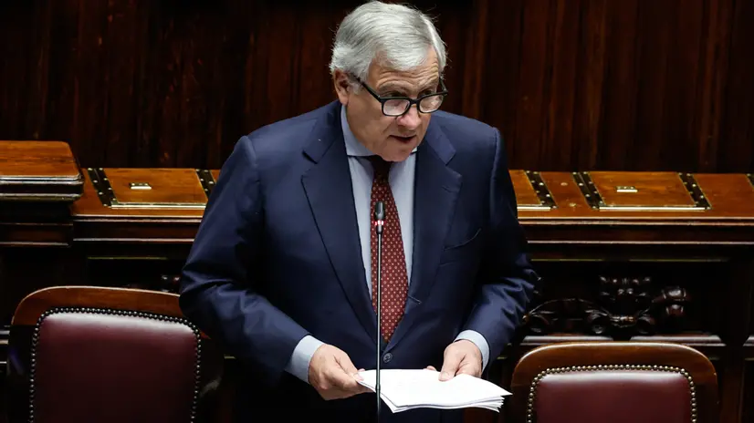 Il ministro degli Affari Esteri Antonio Tajani alla Camera durante informativa urgente sul Piano di pace per la Striscia di Gaza, Roma, 15 Ottobre 2025. ANSA/GIUSEPPE LAMI