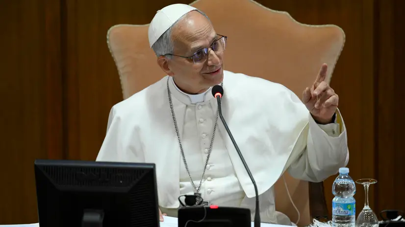 epa12088349 A handout picture provided by the Vatican Media shows Pope Leo XIV (C) gesturing as he attends a meeting with cardinals in Vatican City, 10 May 2025. Cardinal Robert Francis Prevost was elected to become Pope Leo XIV by the conclave at the Vatican on 08 May 2025. EPA/VATICAN MEDIA HANDOUT HANDOUT EDITORIAL USE ONLY/NO SALES