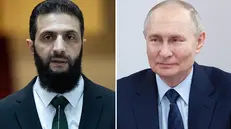 Nella combo, Abu Mohammed al-Jolani (s) e Vladimir Putin, 12 febbario 2025. ANSA