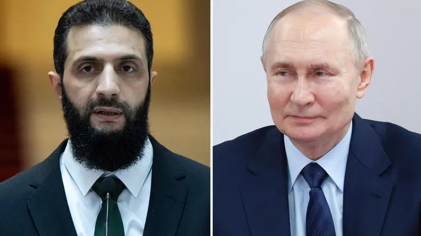 Nella combo, Abu Mohammed al-Jolani (s) e Vladimir Putin, 12 febbario 2025. ANSA