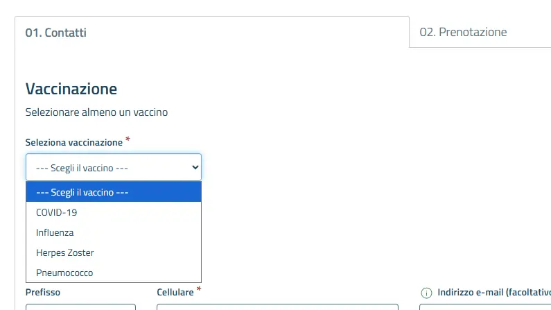 Una parte del form da compilare