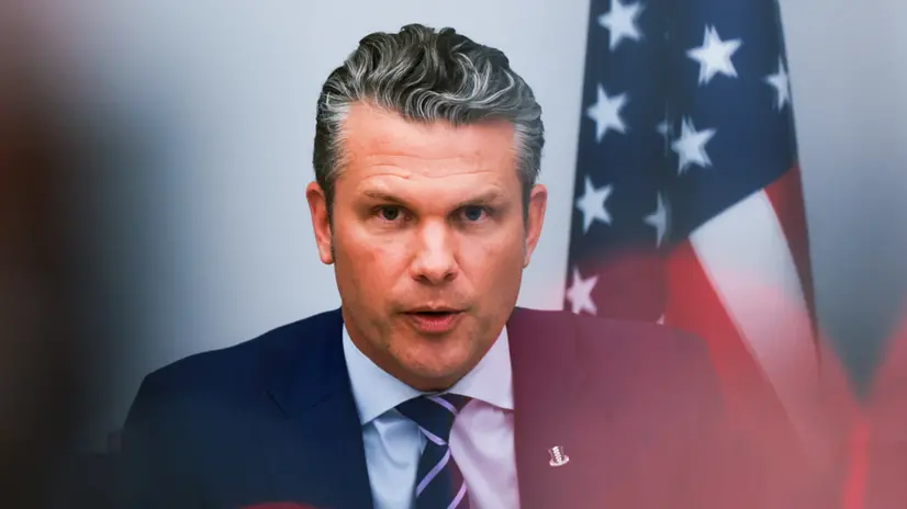 epa12455672 US Secretary of Defense Pete Hegseth speaks during the Ukraine Defence Contact Group meeting after a meeting of NATO defence ministers at the NATO headquarters in Brussels, Belgium, 15 October 2025. EPA/OLIVIER HOSLET