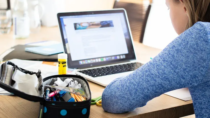 Una studentessa al computer