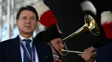 Il leader dei Cinquestelle, Giuseppe Conte, allo Stadio ' Diego Armando Maradona" di Napoli per la cerimonia delle Medaglie d'Oro Libertas 2025, 11 ottobre 2025. ANSA / CIRO FUSCO