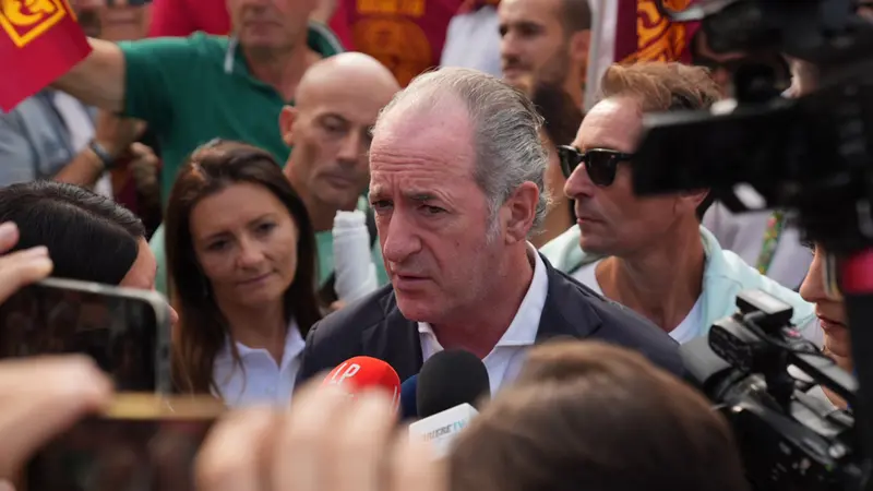 Luca Zaia (President of Veneto) during the traditional Lega party rally in Pontida (Bergamo), 21 september 2025. ANSA/MICHELE MARAVIGLIA