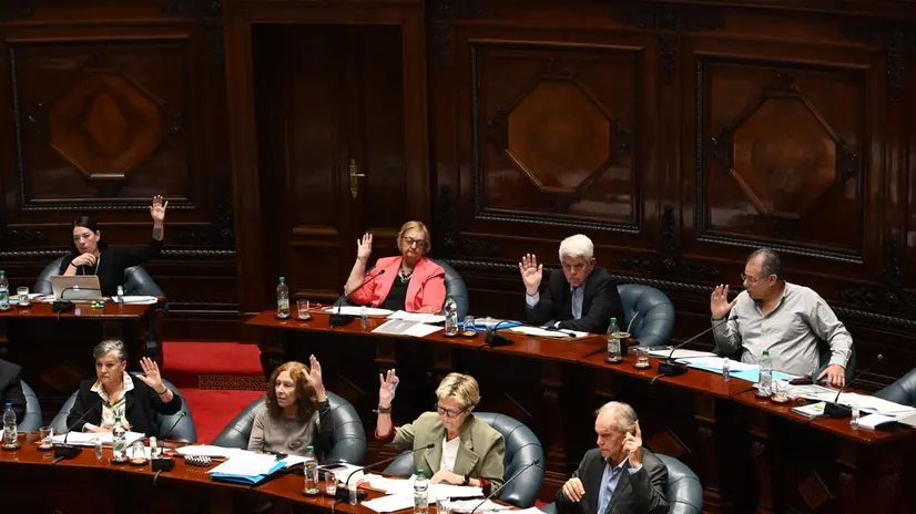 epa12456761 Uruguayan senators from the Broad Front party participate during a debate in Montevideo, Uruguay, 15 October 2025. The Uruguayan Senate began discussing the Dignified Death bill, which could lead to the South American country legalizing euthanasia. EPA/FEDERICO GUTIERREZ