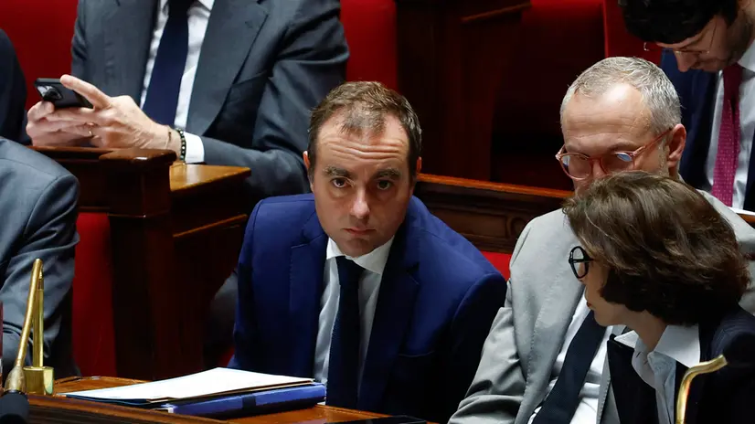 epa12457301 French Prime Minister Sebastien Lecornu listens to speeches prior to a no-confidence vote against his government at the French National Assembly in Paris, France, 16 October 2025. EPA/YOAN VALAT