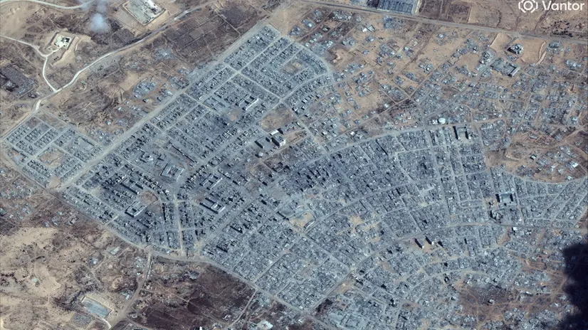 epa12445439 A handout satellite image made available by Vantor shows a general view of Rafah in the Gaza Strip on 10 October 2025. The Israeli military says it has partially withdrawn troops from parts of Gaza after a ceasefire agreement between Israel and Hamas came into effect on Friday morning. EPA/SATELLITE IMAGE ©2025 VANTOR / HANDOUT -- MANDATORY CREDIT: SATELLITE IMAGE ©2025 VANTOR -- THE WATERMARK MAY NOT BE REMOVED/CROPPED -- HANDOUT EDITORIAL USE ONLY/NO SALESHANDOUT EDITORIAL USE ONLY/NO SALES