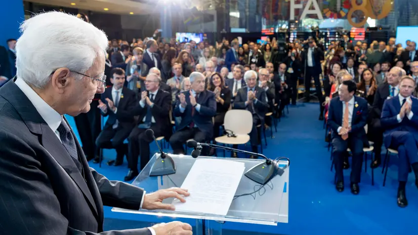 Roma - Il Presidente Sergio Mattarella rivolge il suo indirizzo di saluto in occasione dell'intervento alla cerimonia di inaugurazione del Museo e Rete per l'Alimentazione e l'Agricoltura (MuNe) nella ricorrenza degli 80 anni della FAO, oggi 16 ottobre 2025 (Foto di Paolo Giandotti - Ufficio per la Stampa e la Comunicazione della Presidenza della Repubblica)