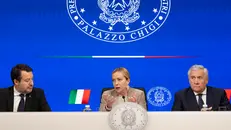 Matteo Salvini, Giorgia Meloni e Antonio Tajani - Foto Ansa © www.giornaledibrescia.it