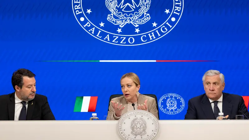 Matteo Salvini, Giorgia Meloni e Antonio Tajani - Foto Ansa © www.giornaledibrescia.it