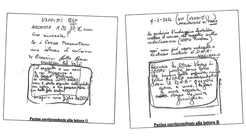 I pizzini trovati a casa della famiglia Sempio