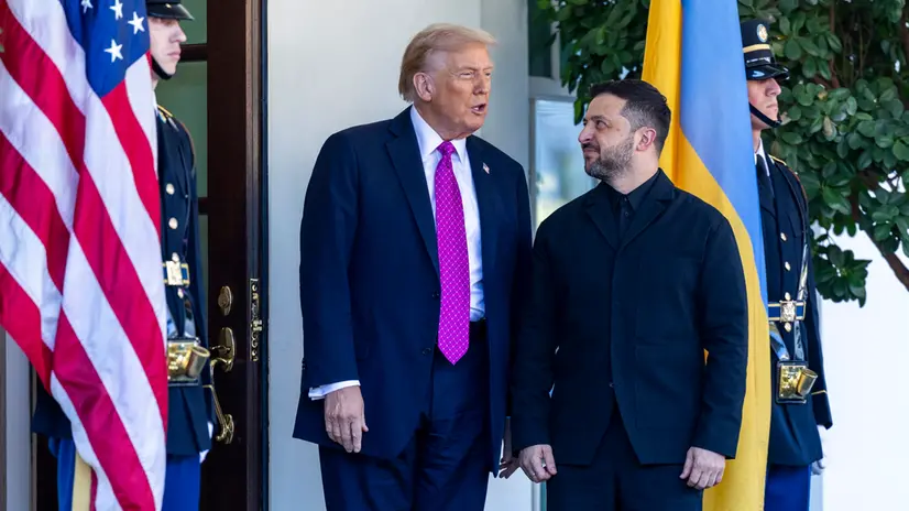 epaselect epa12460753 US President Donald Trump (L) greets Ukrainian President Volodymyr Zelensky as he arrives at the West Wing of the White House in Washington, DC, USA, 17 October 2025. The leaders are scheduled for a working lunch in the Cabinet Room, where President Zelensky is expected to request long-range missiles as part of an arms package. EPA/SHAWN THEW