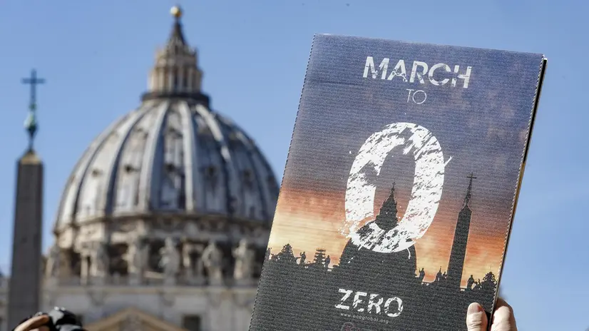 Activists from the Ending Clergy Abuse (ECA) organization are seen in St. Peter's Square at the end of Pope Francis' Angelus prayer, Vatican City, 24 February 2019. ANSA/GIUSEPPE LAMI