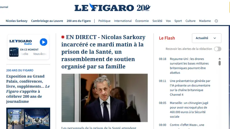 L'apertura del sito di Le Figaro stamattina