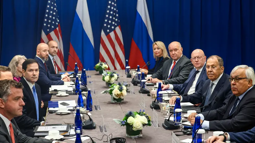 epa12403741 A handout photo made available by the press service of the Russian Ministry of Foreign Affairs shows US Secretary of State Marco Rubio (2-L) and Russian Foreign Minister Sergei Lavrov (2-R) during a bilateral meeting at the UN headquarters in New York, New York, USA, 24 September 2025 (issued 25 September 2025), on the sidelines of the 80th session of the United Nations General Assembly (UNGA). EPA/RUSSIAN FOREIGN MINISTRY PRESS SERVICE HANDOUT -- MANDATORY CREDIT -- HANDOUT EDITORIAL USE ONLY/NO SALES