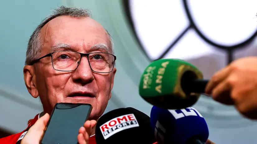 Il Segretario di Stato della Santa Sede, Pietro Parolin, celebra la santa messa della solennita di Santa Monica, presso la basilica di Sant'Agostino in Campo Marzio, Roma, 27 agosto 2025. ANSA/ANGELO CARCONI