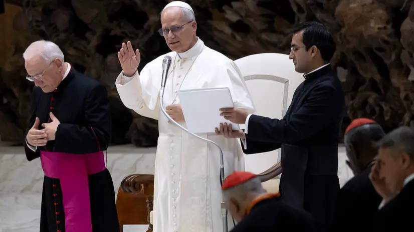 Pope Leo XIV, receives in audience the pilgrims who arrived in Italy, on the occasion of the canonization, in the Vatican, 20 October 2025 ANSA/MASSIMO PERCOSSI