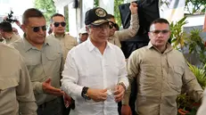 epa12456792 Colombian President Gustavo Petro (C) arrives at a ceremonial weapons destruction event in Puerto Asís, Colombia, 15 October 2025. The event marked the start of the progressive destruction of about 14 tons of war material belonging to the National Coordination of the Bolivarian Army. EPA/MAURICIO DUENAS CASTANEDA