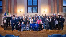 SPORT BRESCIA PALAZZO LOGGIA SALONE VANVITELLIANO CERIMONIA DI CONSEGNA ONORIFICENZE CONI 2023 NELLA FOTO GRUPPO PREMIATI 21-10-2025 PIERPAOLO PAPETTI AGENZIA NEWREPORTER