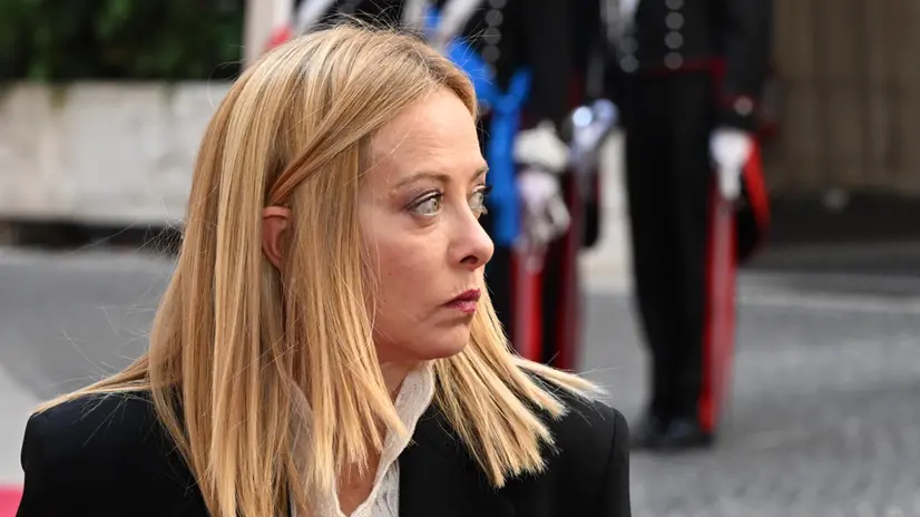 Italian Prime Minister Giorgia Meloni, waits Paraguayan President Santiago Peña Palacios, at Palazzo Cigi, Rome, Italy, October 14, 2025.