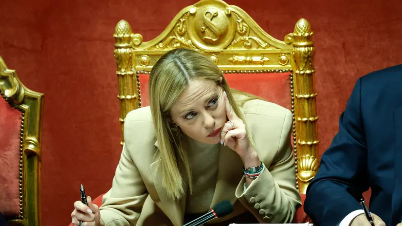 Il presidente del Consiglio Giorgia Meloni in Senato durante comunicazioni in vista del prossimo Consiglio europeo , Roma, 22 Ottobre 2025. ANSA/GIUSEPPE LAMI