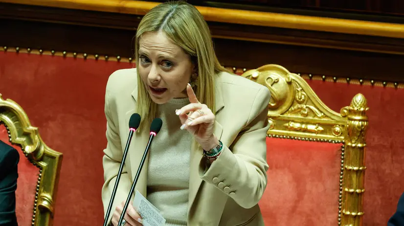 Il presidente del Consiglio Giorgia Meloni in Senato durante comunicazioni in vista del prossimo Consiglio europeo , Roma, 22 Ottobre 2025. ANSA/GIUSEPPE LAMI