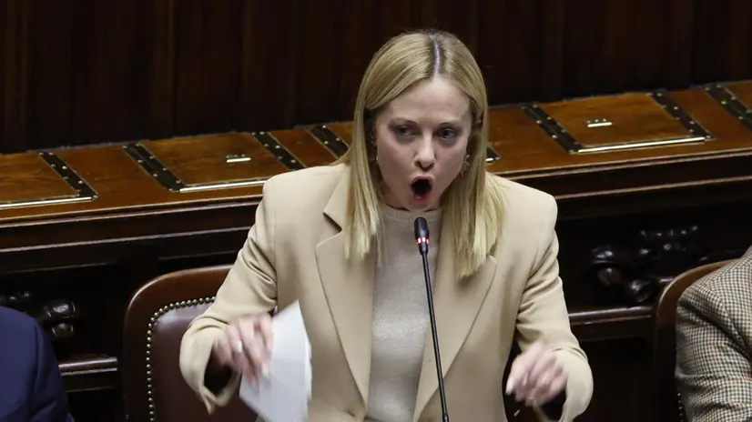 Italian Prime Minister Giorgia Meloni reports to the Chamber of Deputies on the upcoming European Council meeting, Rome, Italy, 22 October 2025. ANSA/FABIO FRUSTACI