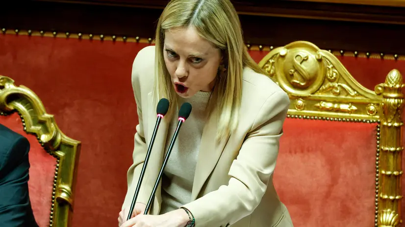Il presidente del Consiglio Giorgia Meloni in Senato durante comunicazioni in vista del prossimo Consiglio europeo , Roma, 22 Ottobre 2025. ANSA/GIUSEPPE LAMI