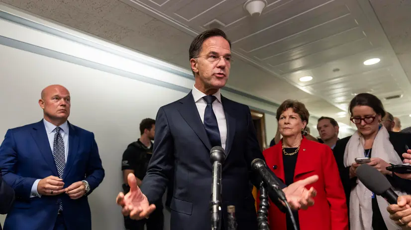epa12472970 NATO Secretary General Mark Rutte holds a brief press conference in the Dirksen Senate Office Building in Washington, DC, USA, 22 October 2025. Rutte met with lawmakers prior to meeting with President Trump at the White House. EPA/JIM LO SCALZO