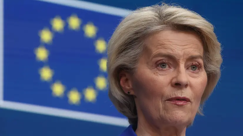 epa12477201 European Commission President Ursula von der Leyen gives final press conference during Euro Summit in Brussels, Belgium, 23 October 2025. European Union leaders convened to discuss the situation in Ukraine, European defence, developments in the Middle East, competitiveness, housing, and migration. EPA/OLIVIER HOSLET