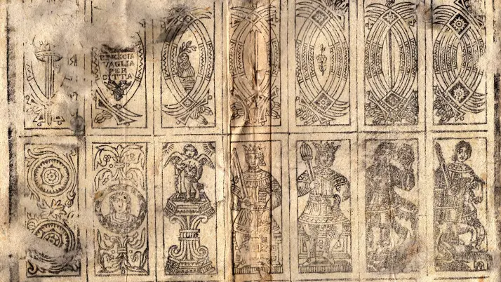 Foglio Bresciano del XVIII secolo rinvenuto nell’antica legatura di un volume stampato a Venezia nel 1797: presenta la cancellazione del Leone Marciano al Due di Spade