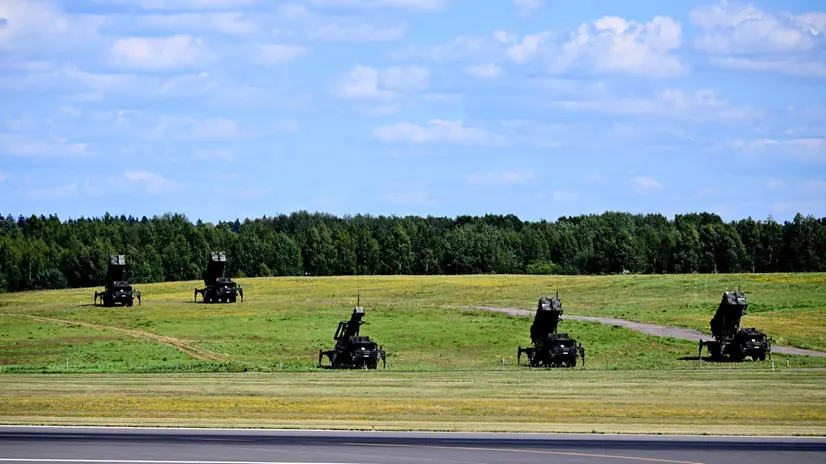 epa10734293 Patriot long-range air defence systems of the German Bundeswehr armed forces at Vilnius Airport ahead of the upcoming NATO Summit in Vilnius, Lithuania, 08 July 2023. NATO Summit will take place in Vilnius on 11 and 12 July 2023. EPA/FILIP SINGER