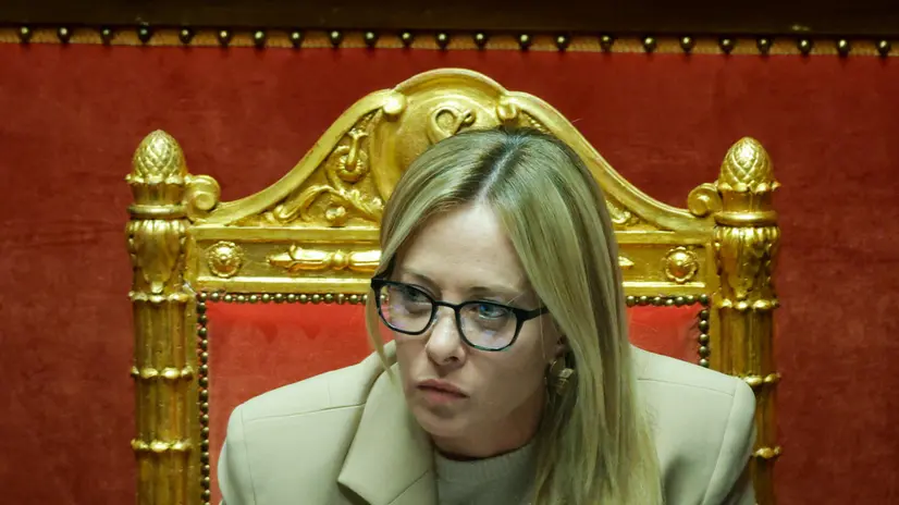 La presidente del Consiglio Giorgia Meloni in Senato durante comunicazioni in vista del prossimo Consiglio europeo , Roma, 22 Ottobre 2025. ANSA/GIUSEPPE LAMI