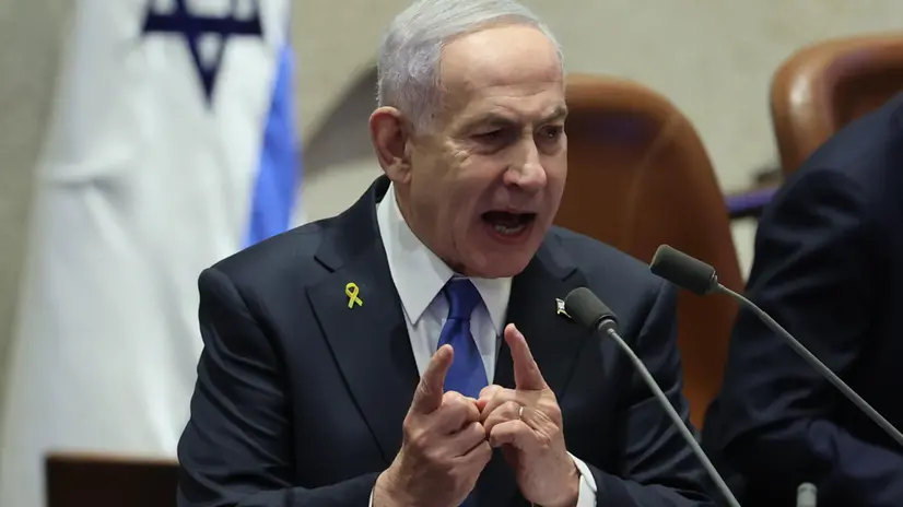 epa12467690 Israeli Prime Minister Benjamin Netanyahu delivers a speech at the opening of the winter session of the Israeli parliament, Knesset, in Jerusalem, 20 October 2025. EPA/ABIR SULTAN