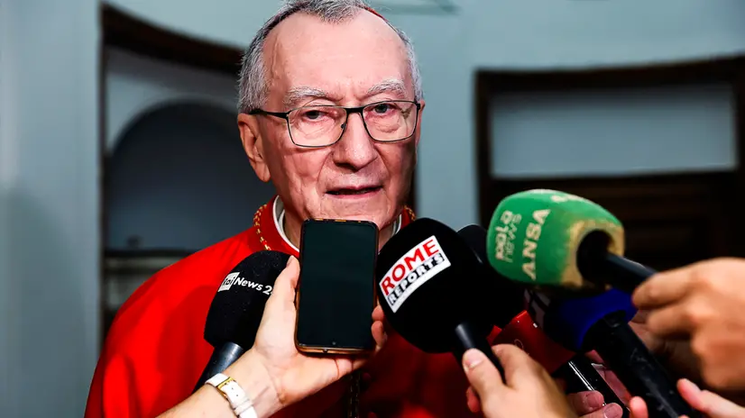 Il Segretario di Stato della Santa Sede, Pietro Parolin, celebra la santa messa della solennita di Santa Monica, presso la basilica di Sant'Agostino in Campo Marzio, Roma, 27 agosto 2025. ANSA/ANGELO CARCONI