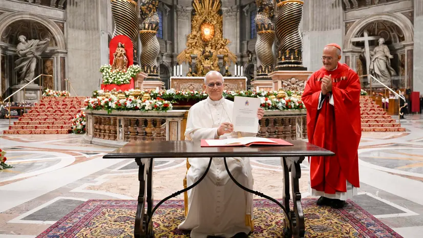 A handout image provided by Vatican media shows Pope Leo leading a Holy Mass for the Jubilee of the World of Education in Saint Peter's Basilica, Vatican City, 27 October 2025. ANSA/VATICAN MEDIA ++HO - NO SALES EDITORIAL USE ONLY ++