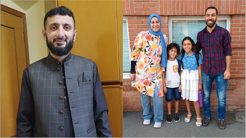 Da sinistra, Haroon Javaid e Ahmed Hegazi con la sua famiglia