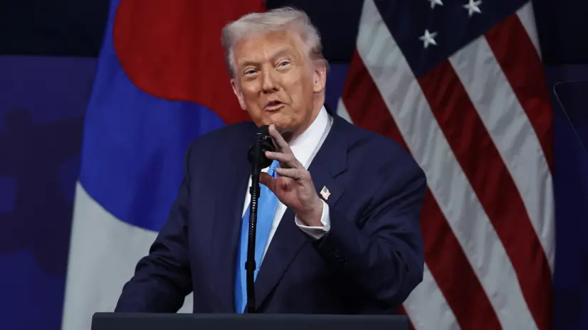epa12489350 US President Donald Trump speaks during the APEC CEO Summit Korea 2025 in Gyeongju, South Korea, 29 October, 2025. The APEC CEO Summit Korea 2025 is being held in Gyeongju until 31 October. EPA/ANDRES MARTINEZ CASARES