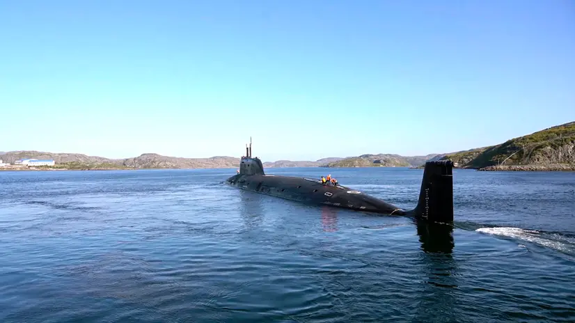 epa12370957 A still image taken from a handout video provided by the Russian Defence Ministry press service on 12 September 2025 shows a submarine of Russian Navy's Northern Fleet taking part in the Zapad-2025 joint military drills at an undisclosed location in Russia. The 'Zapad 2025' joint strategic military exercise will be conducted by the Russian and Belarusian armed forces from 12 to 16 September 2025. EPA/RUSSIAN DEFENCE MINISTRY PRESS SERVICE HANDOUT HANDOUT EDITORIAL USE ONLY/NO SALES