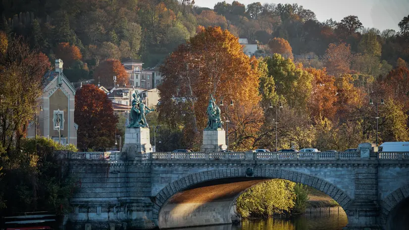 Foliage di un autunno tardivo sulle sponde del fiume Po nel centro di Torino. Torino 23 novembre 2023 ANSA/TINO ROMANO