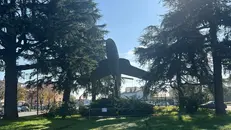 Il jet che verrà rimosso dal parco dell'Aeronautica a Orzinuovi © www.giornaledibrescia.it