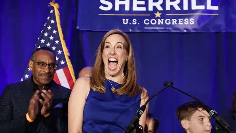 epa07147262 Democratic congressional candidate Mikie Sherrill talks to supporters at her election night event in the 2018 mid-term general election at the Parsippany Sheraton hotel in Parsippany, New Jersey, USA, 06 November 2018. Sherrill defeated Republican opponent Jay Webber in New Jersey's 11th congressional district. EPA/JUSTIN LANE