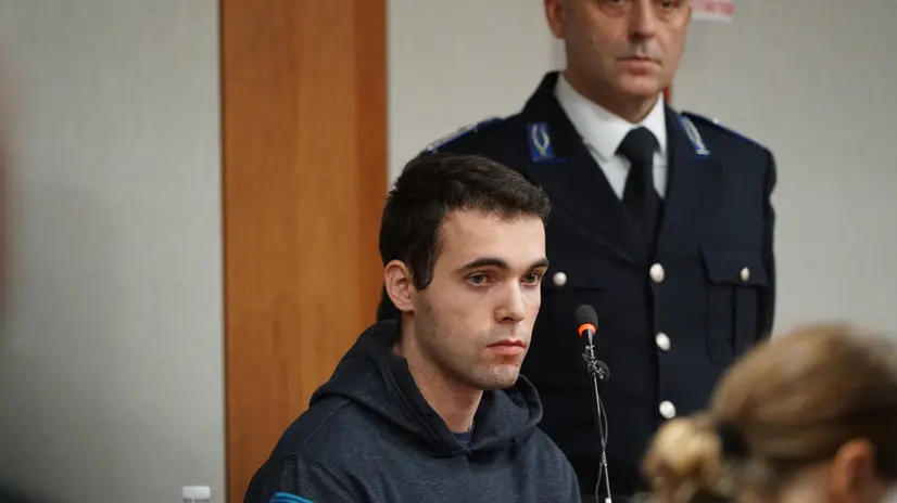 Filippo Turetta, il giovane omicida di Giulia Cecchettin, stamane in aula della Corte di Assise per rispondere alle domande del pubblico ministero e dei difensori della famiglia Cecchettin, Venezia 25 ottobre 2024. ANSA/ANDREA MEROLA