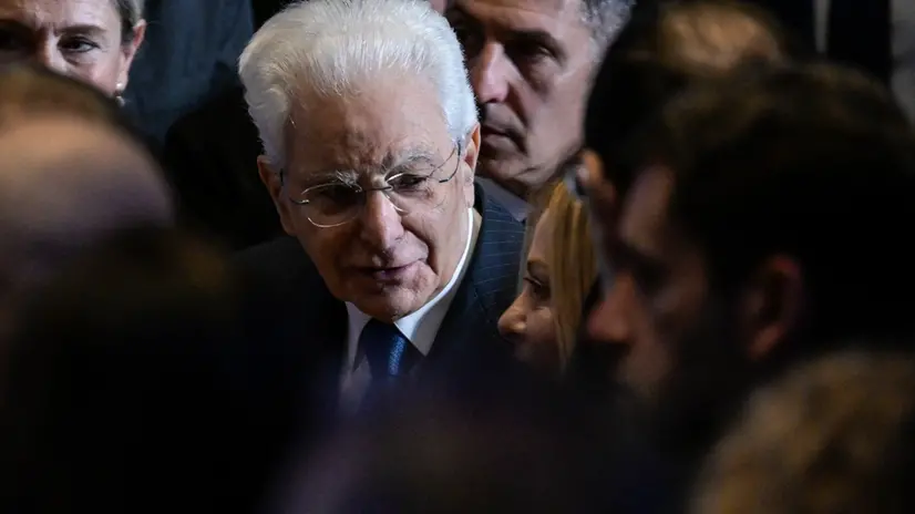 Il presidente della Repubblica, Sergio Mattarella (S), con il presidente del Consiglio, Giorgia Meloni (D), durante la Conferenza Nazionale sulle Dipendenze, Roma, 7 novembre 2025. ANSA/RICCARDO ANTIMIANI