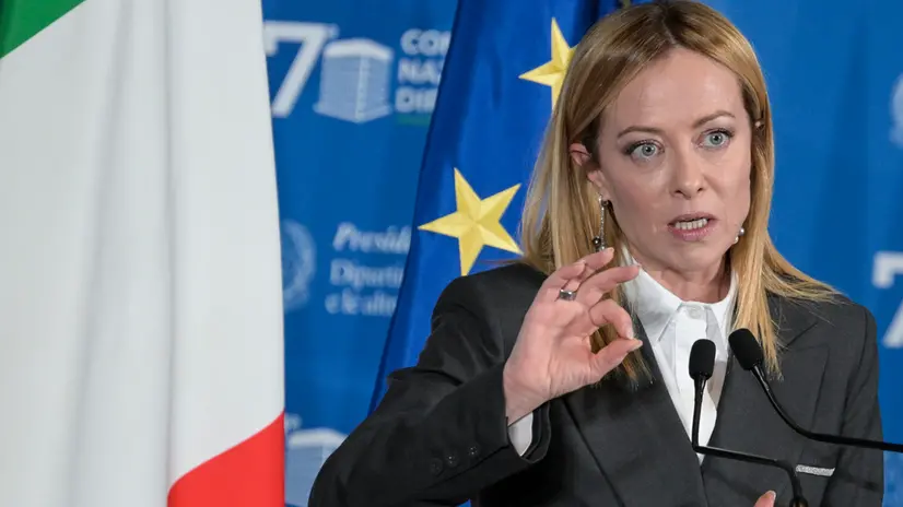 Il presidente del Consiglio, Giorgia Meloni, durante la Conferenza Nazionale sulle Dipendenze, Roma, 7 novembre 2025. ANSA/RICCARDO ANTIMIANI